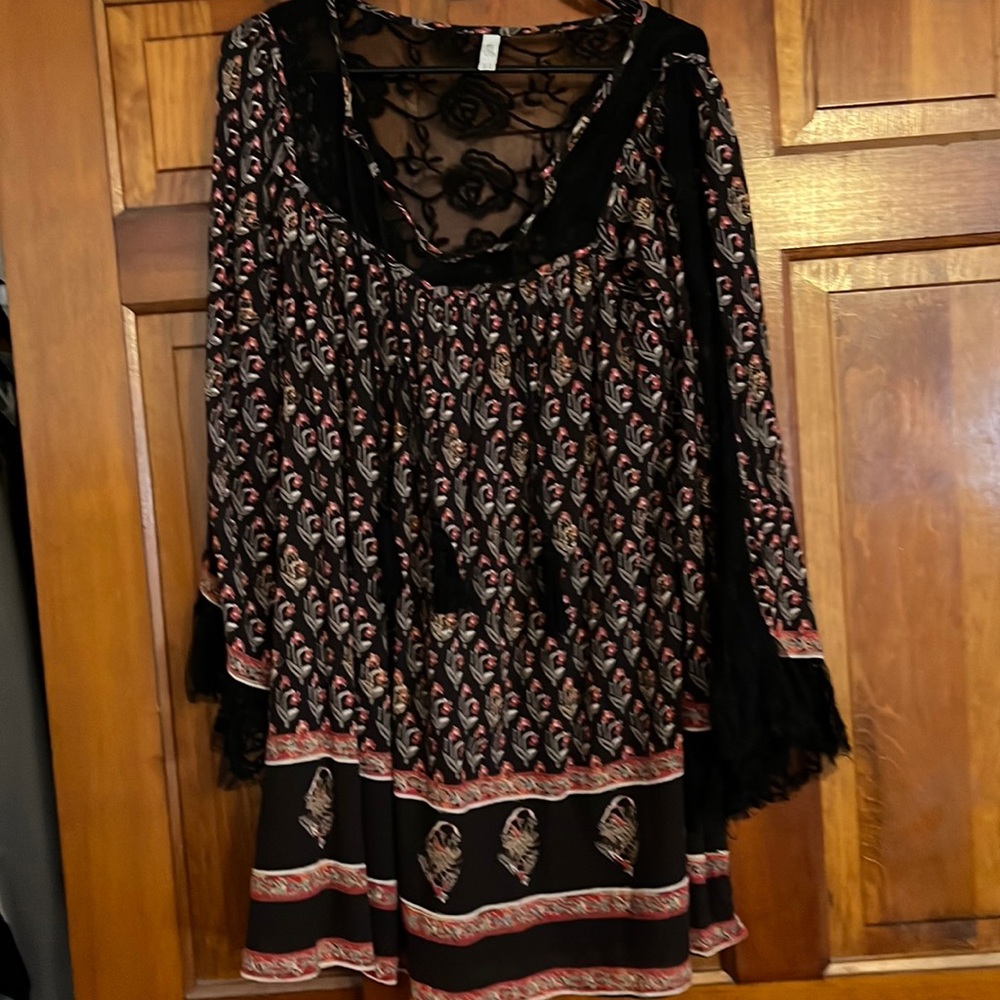 Free People Bohemian black red and gold dress